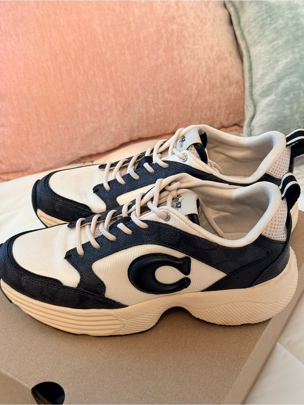 Coach Cream and Black Platform Sneakers